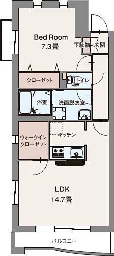 プレミアムコートみなみ野Ⅱ(1LDK/1階)の間取り写真