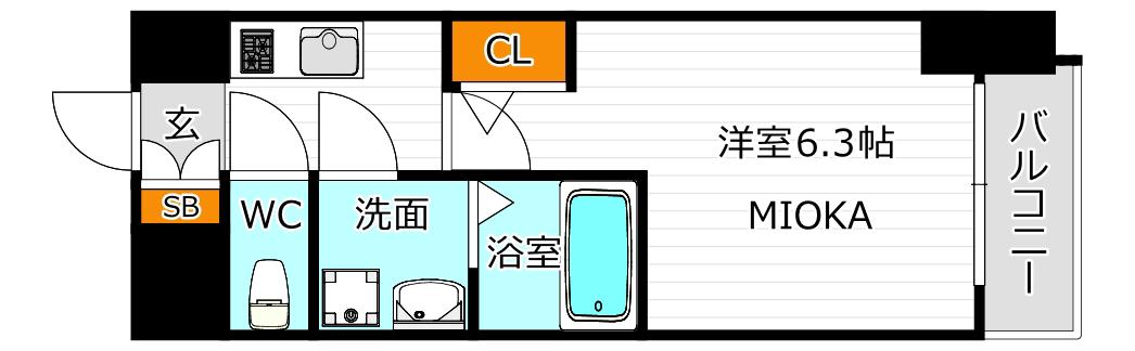 エスリードレジデンス大阪天王寺(1K/6階)の間取り写真