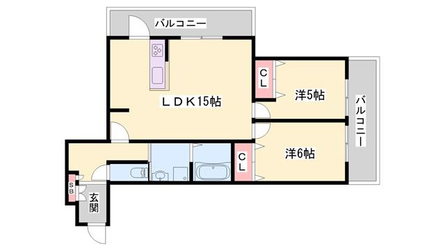 BLUE GLASS(2LDK/3階)の間取り写真