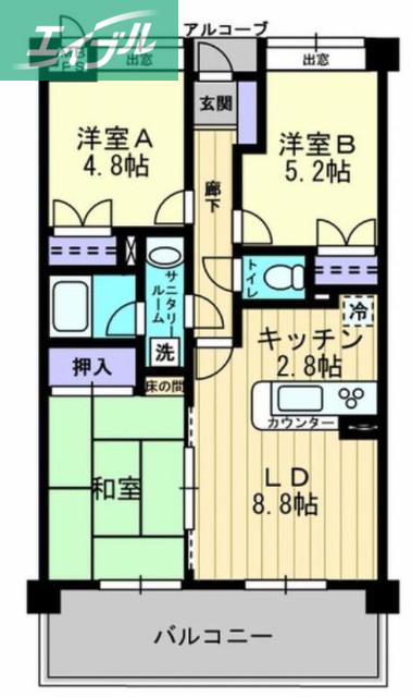 ダイアパレス東島田(3LDK/4階)の間取り写真