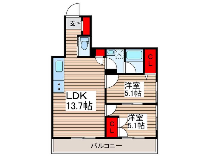 OKUDO TERRACE(2LDK/2階)の間取り写真