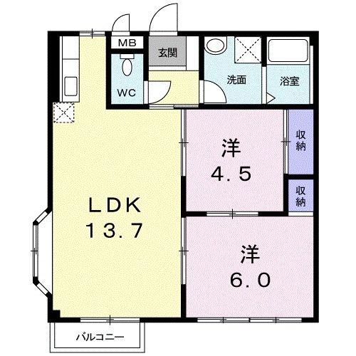 ヴェルメゾン小川(2LDK/1階)の間取り写真