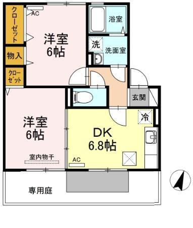 フルーア上林(2DK/1階)の間取り写真