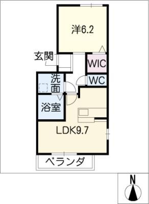 ローズコート鳴海(1LDK/2階)の間取り写真