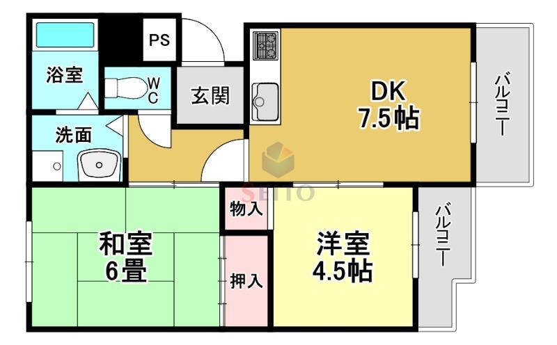 ロイヤルエスタ服部(2LDK/1階)の間取り写真