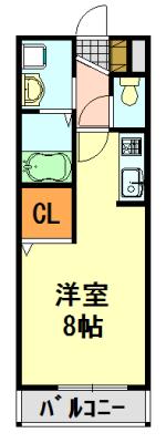 ラッキーベル鈴幸 B(ワンルーム/2階)の間取り写真