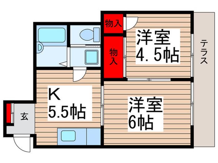 エスペラント立澤(2K/1階)の間取り写真