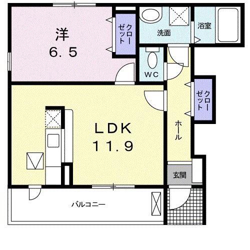 ルミエール伍番館(1LDK/1階)の間取り写真