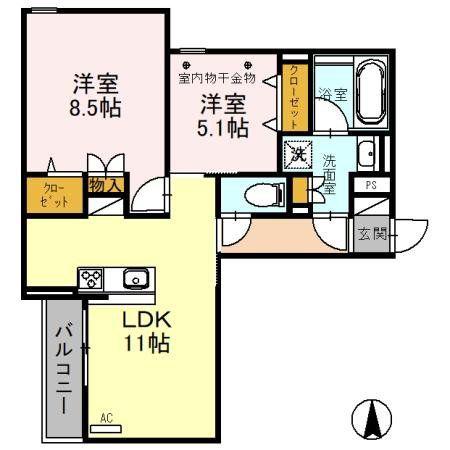 D-RESIDENCE所沢(2LDK/2階)の間取り写真