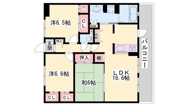 ロワイヤル北今宿 弐番館(4LDK/5階)の間取り写真