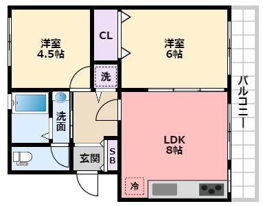 ファーストマンション(2LDK/4階)の間取り写真
