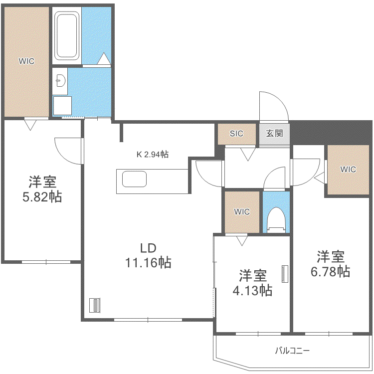 SーPRIME新札幌(3LDK/2階)の間取り写真