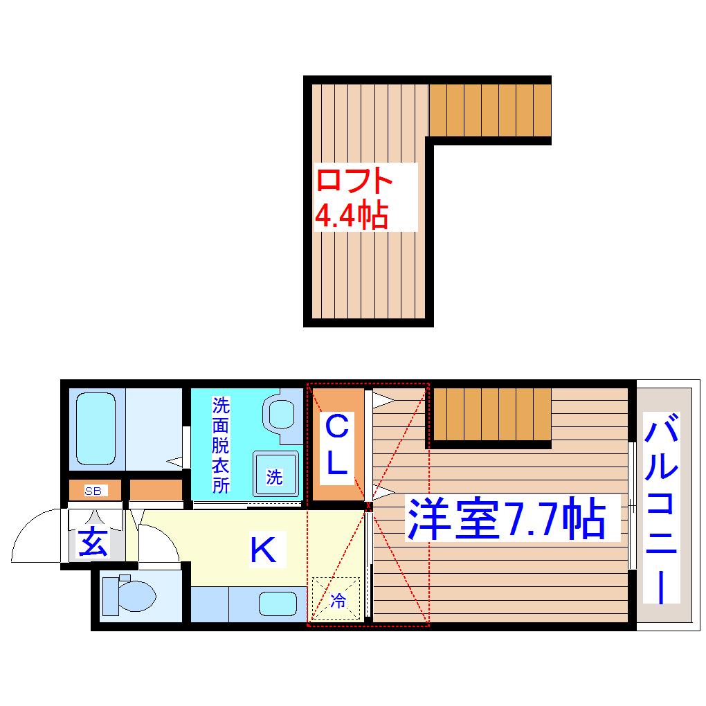 ブランニューII番館(1K/2階)の間取り写真