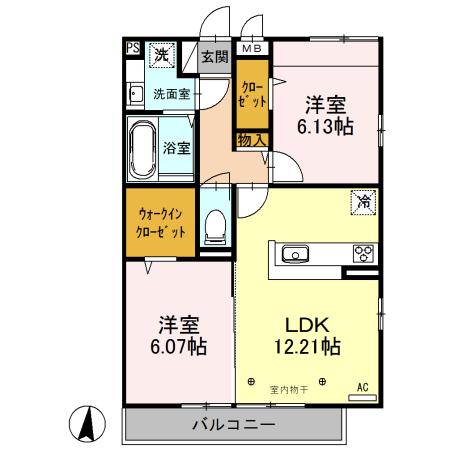 クレセール・コンテス仙波(2LDK/2階)の間取り写真