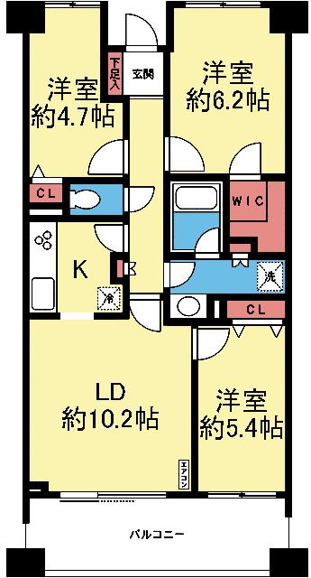CASSIA横濱ガーデン山(3LDK/1階)の間取り写真