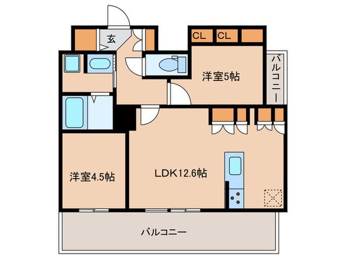 シーズンフラッツ渡辺通(2LDK/10階)の間取り写真