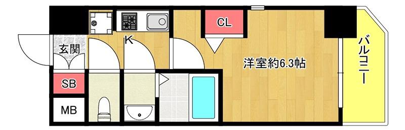 エステムコートディアシティウエスト(1K/3階)の間取り写真