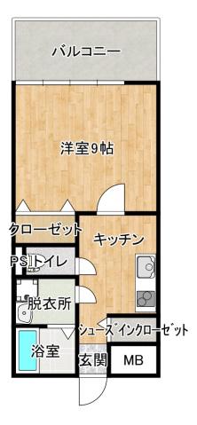 グランドブルー藤原(1K/4階)の間取り写真