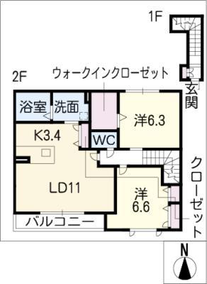 ユーステージ富士見台(2LDK/2階)の間取り写真