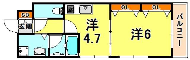 エスペランサ御影Ⅱ(1DK/6階)の間取り写真