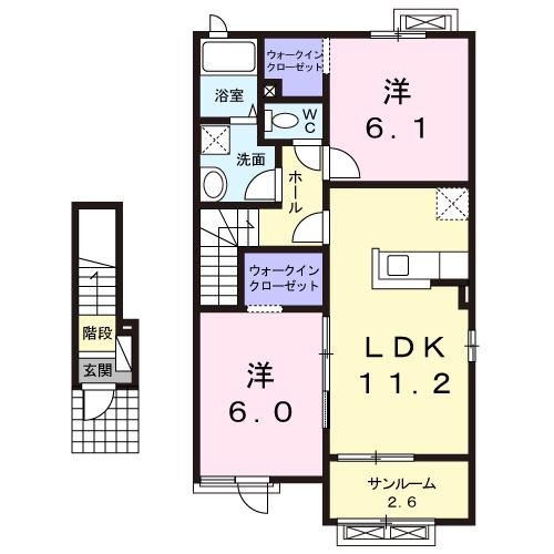 PEACE(2LDK/2階)の間取り写真
