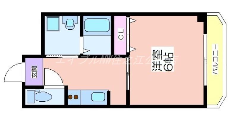 双輪建物第八コーポ(1K/3階)の間取り写真