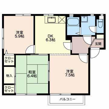 アーバングレイスC棟(3DK/2階)の間取り写真