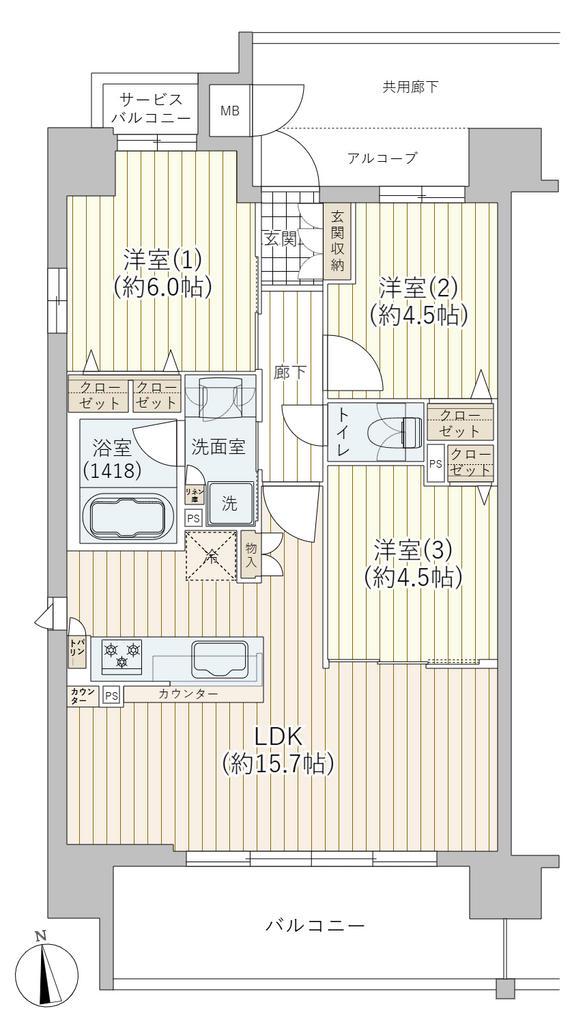プレサンスロジェ文の里(3LDK/3階)の間取り写真