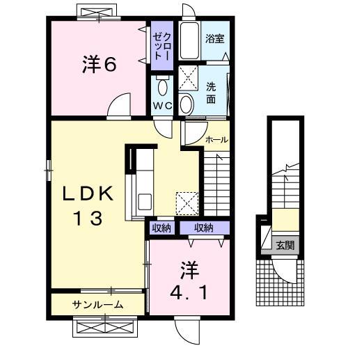 カレントA(2LDK/2階)の間取り写真