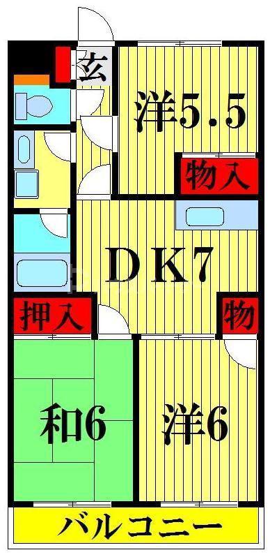 ドミ・ボヌール(3DK/3階)の間取り写真