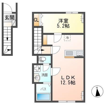 VERSEAU(1LDK/2階)の間取り写真