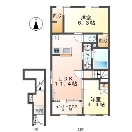 アヴェニール(2LDK/2階)の間取り写真