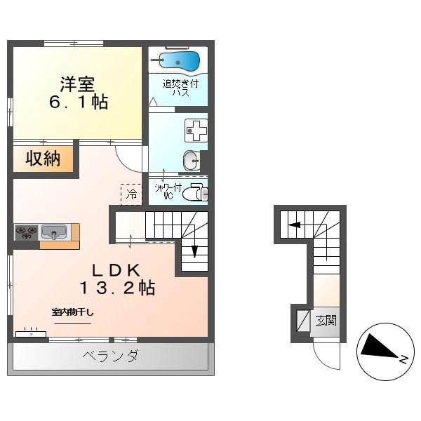 YUCCA TERRACE(1LDK/2階)の間取り写真