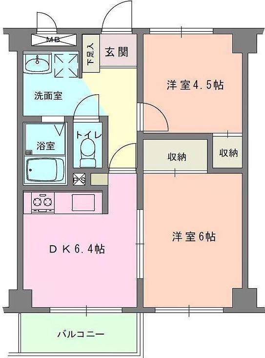 ライフパレット横浜(2DK/4階)の間取り写真