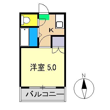 西山ハイツ2(1K/3階)の間取り写真