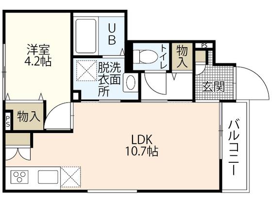 YDM B棟(1LDK/1階)の間取り写真