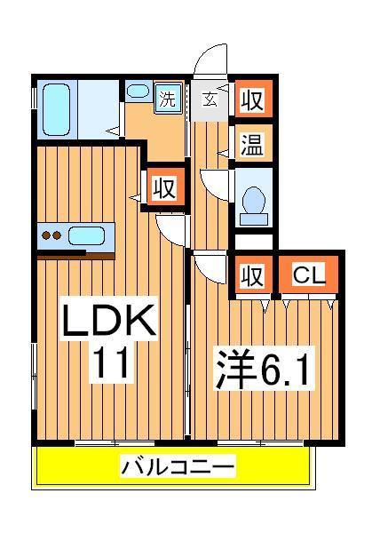 ガーデンヒルズB(1LDK/2階)の間取り写真