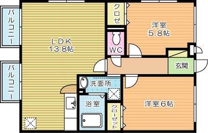 アムールN・K II(2LDK/1階)の間取り写真