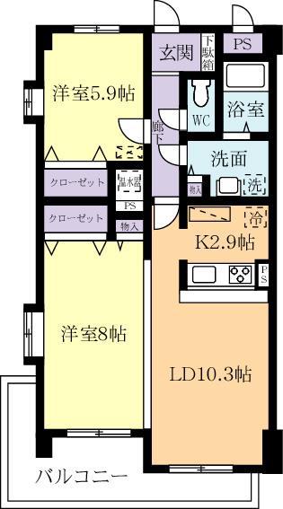 グリシーヌ ヴィラ ツクバ(2LDK/4階)の間取り写真