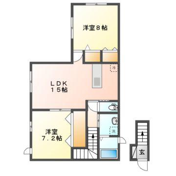 フィールファイン小中野I・II(2LDK/2階)の間取り写真