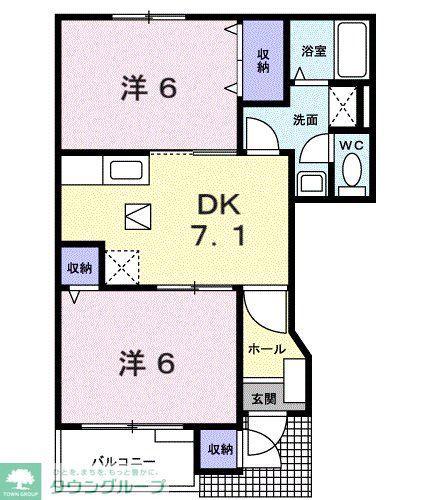 ル・シエルB(2DK/1階)の間取り写真