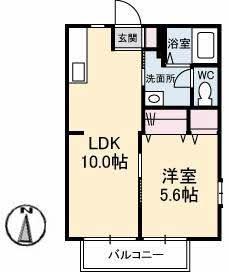 エーデル1(1LDK/2階)の間取り写真