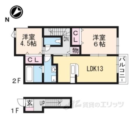グレースコート1番館(2LDK/2階)の間取り写真