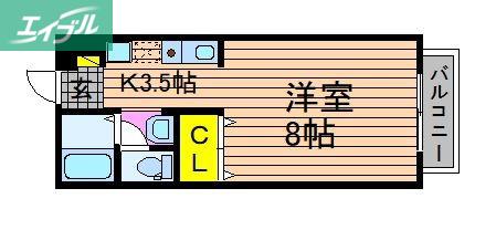 ベール花尻B棟(1K/2階)の間取り写真