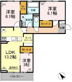 ラ・トゥール山城西 C棟(3LDK/3階)の間取り写真