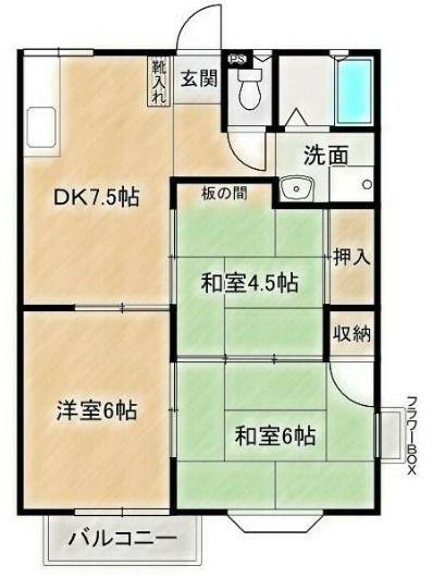 ルシェール三輪A棟(3DK/1階)の間取り写真