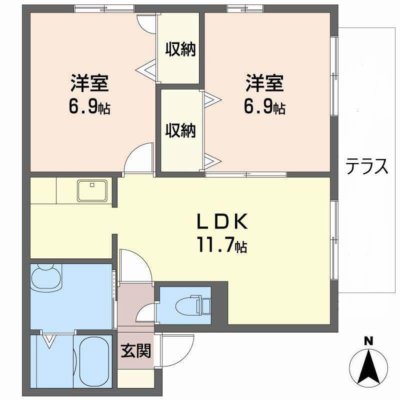 パラッツオ香寺(2LDK/1階)の間取り写真