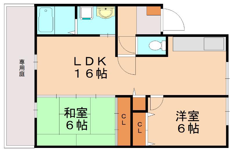 プレミール飯倉 B(2LDK/1階)の間取り写真