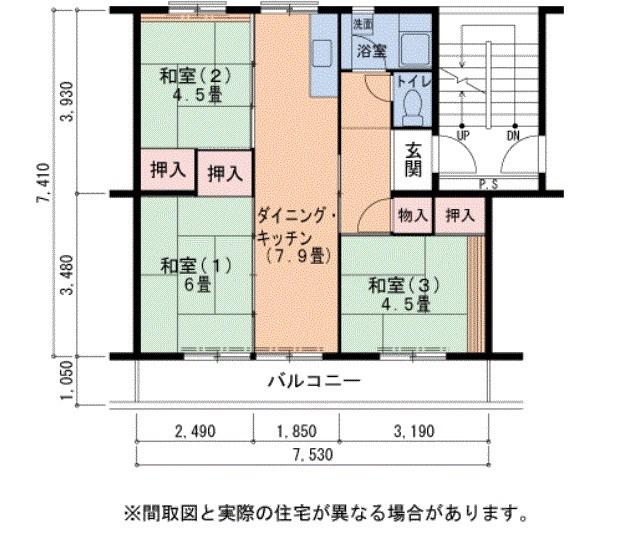 UR金剛団地 25号棟(3DK/2階)の間取り写真