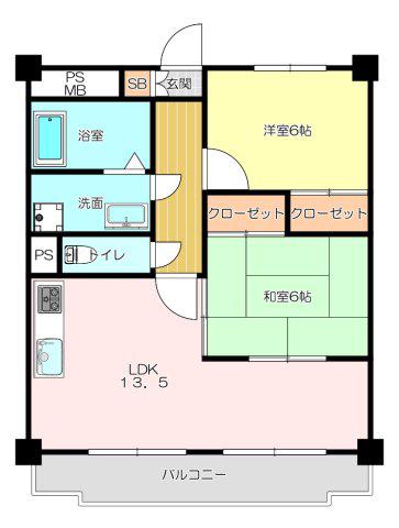 メゾンデール富松(2LDK/3階)の間取り写真